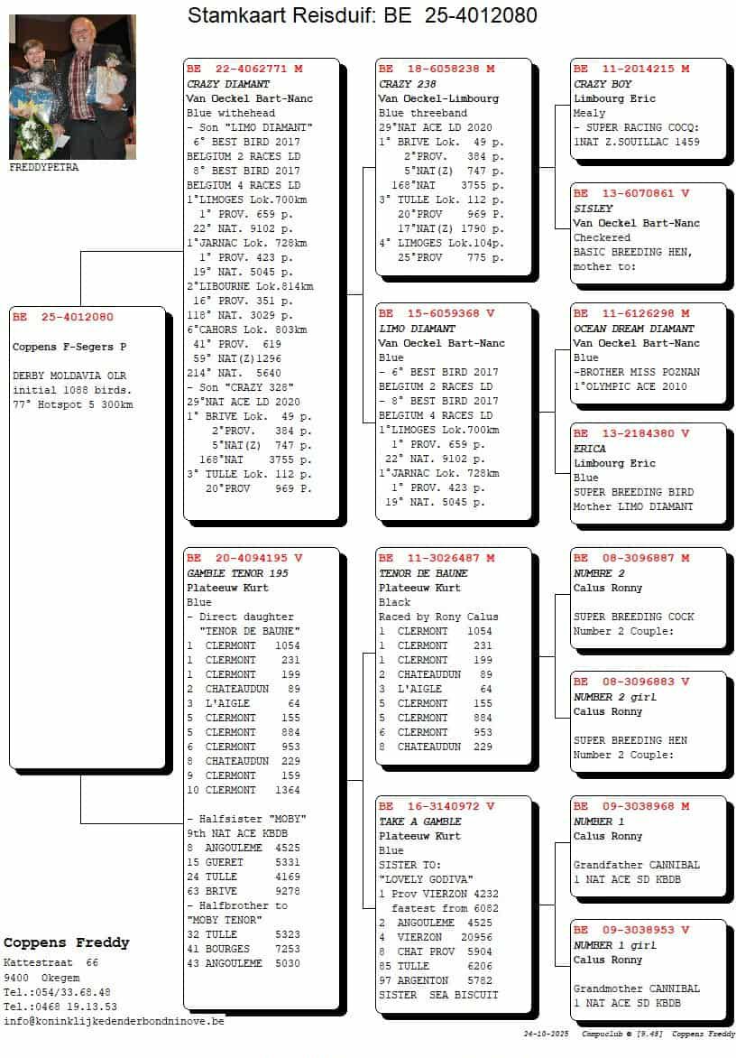 121	place Super Derby (550 km) 	 Coppens Freddy - Segers Petra	 BE-25-4012080 