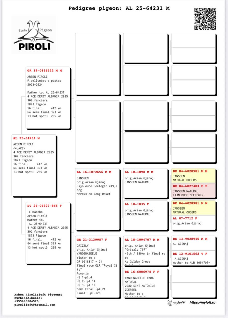 16	Final Race (412 km) + 4 Ace 	 Piroli Loft Team A	 AL-64231-2025	