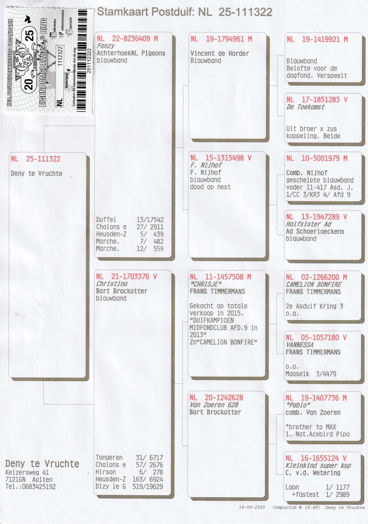 20	FINAL RACE (515 km) 	 PIGEON KINGS	 NL-25-1112323	