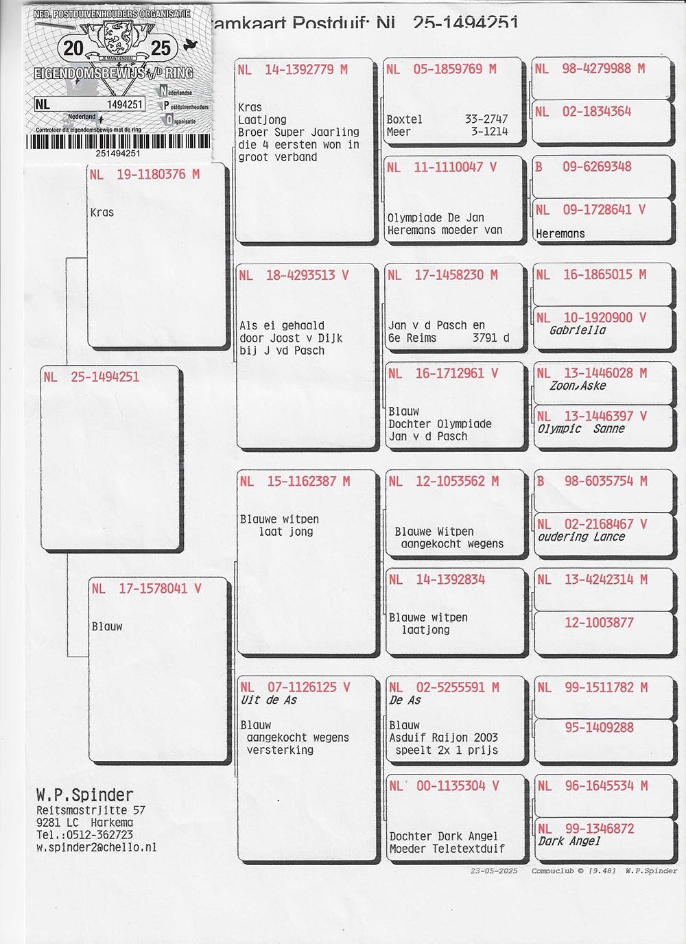 371	place Final (515 km)	W.P SPINDER	NL-25-1494251