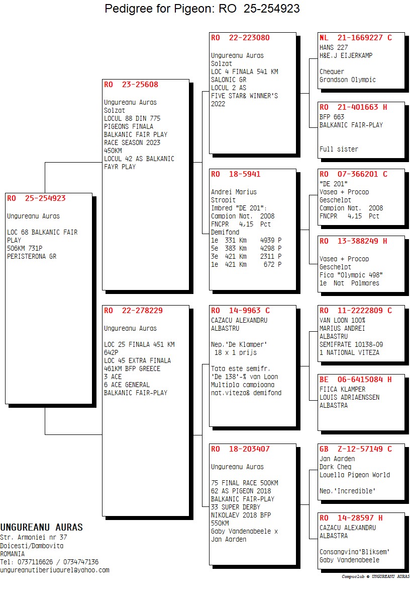 68	Final Race (506 km) 	 BUDEANU PIGEONS LOFT	 RO 254923	
