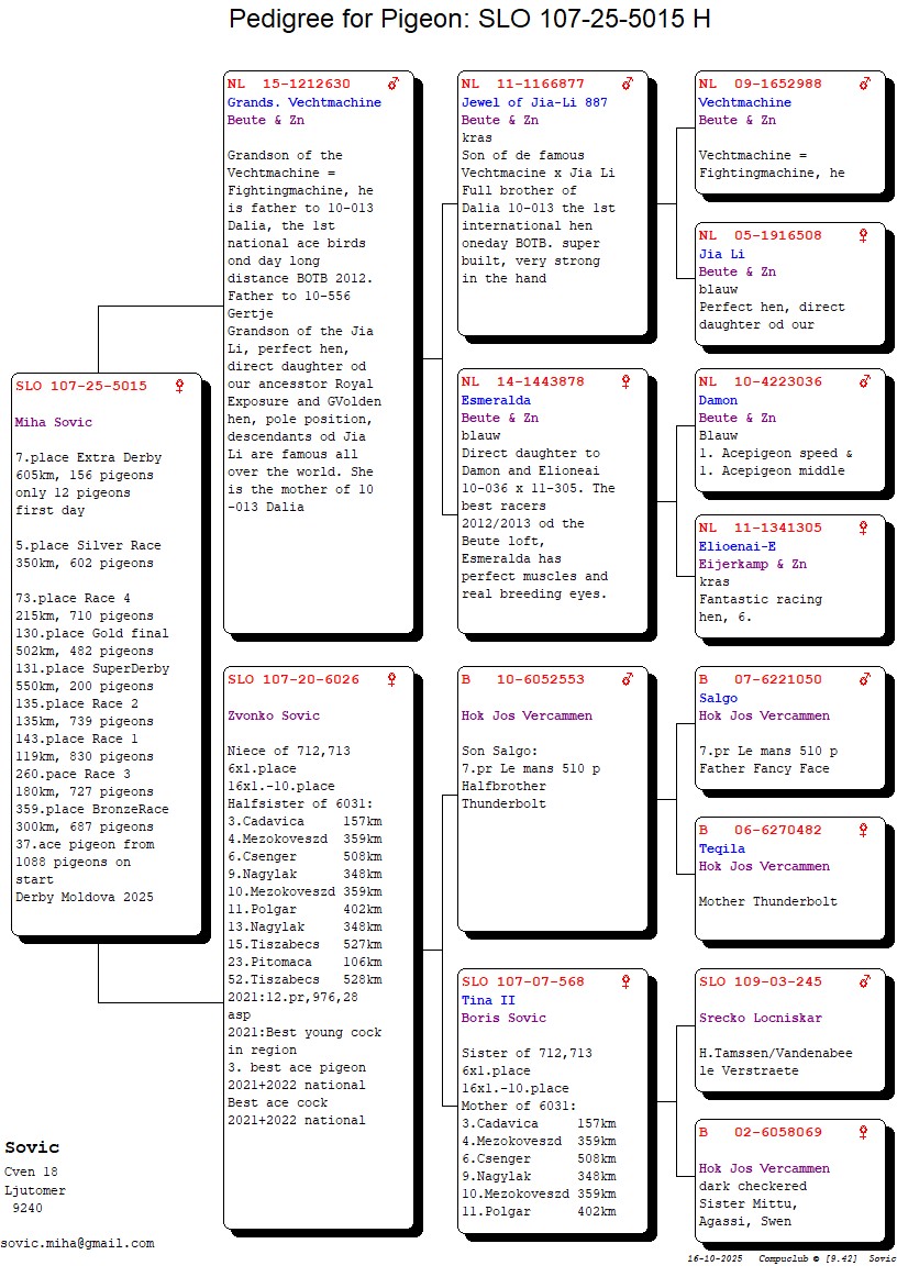 7	place Extra Super Derby (605 km) 	 Miha Sovic	 SLO-25-107-5015	