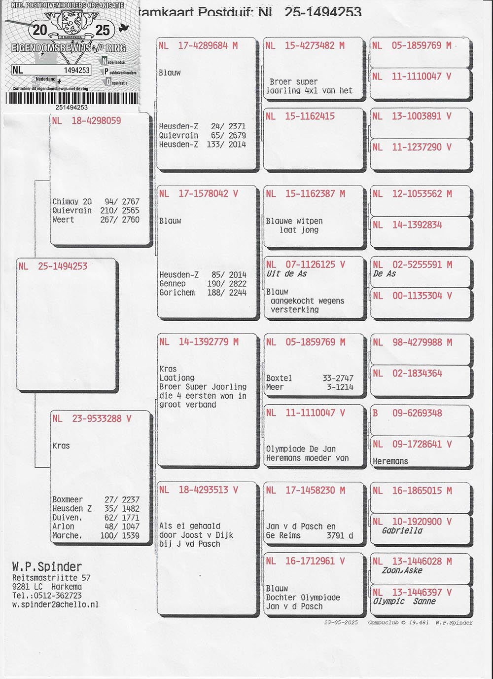 907	place Final (515 km)	W.P SPINDER	NL-25-1494253