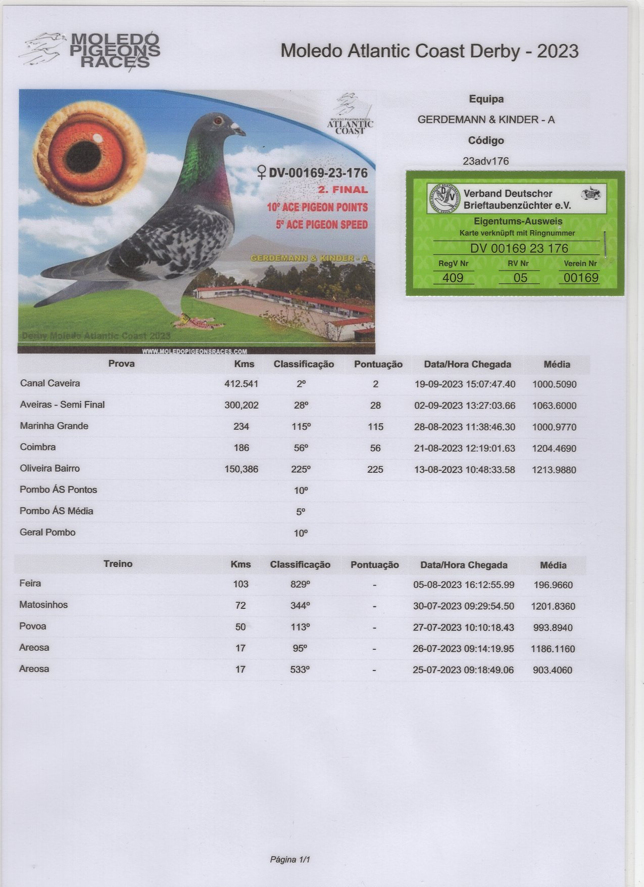 DV 169 23 176 F - 2 Final Moledo Atlantic Coast Derby (5 Ace average speed)