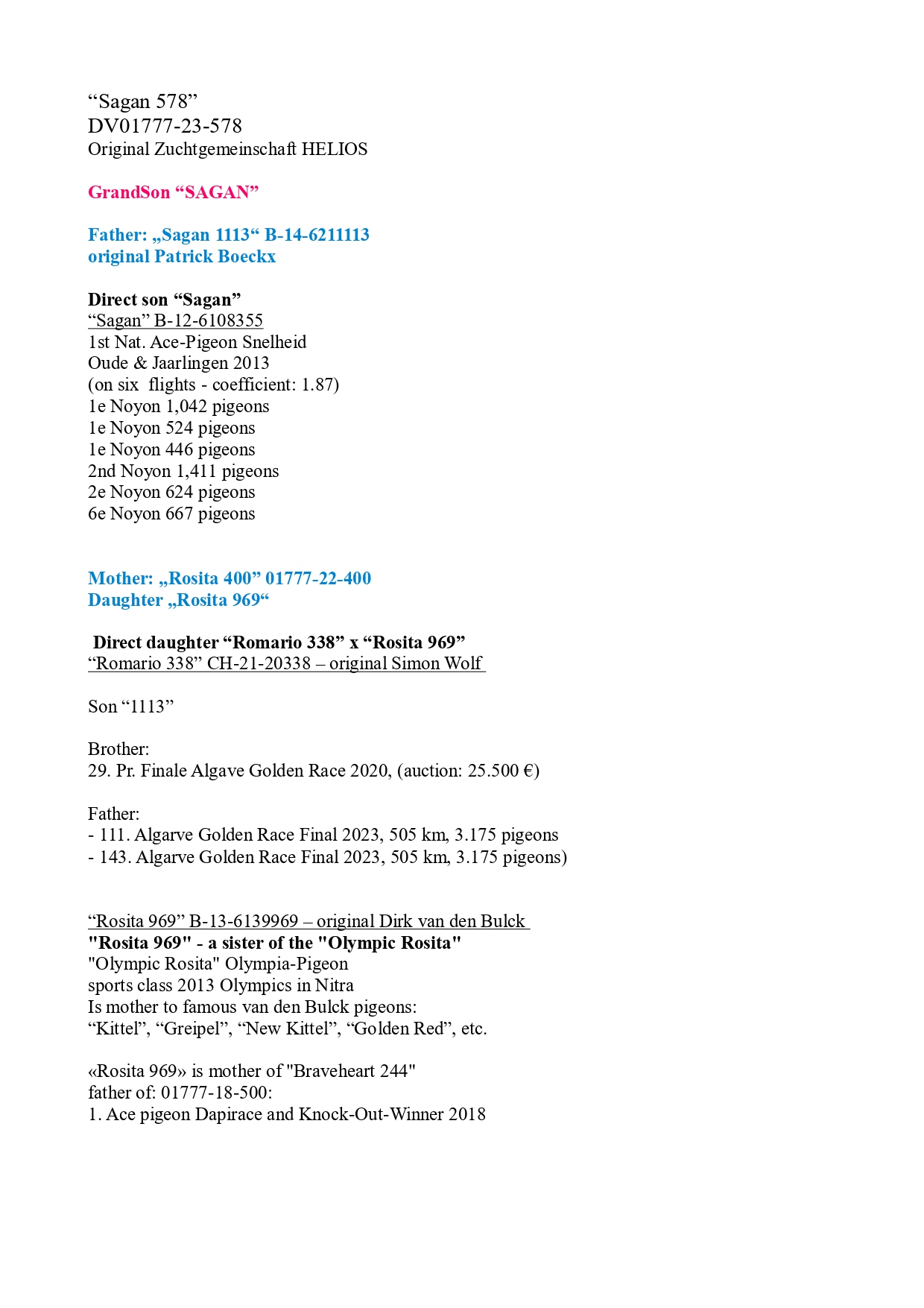 DV 1777-23-578 M - Grandson Sagan, 1 Nat KBDB Short Distance 