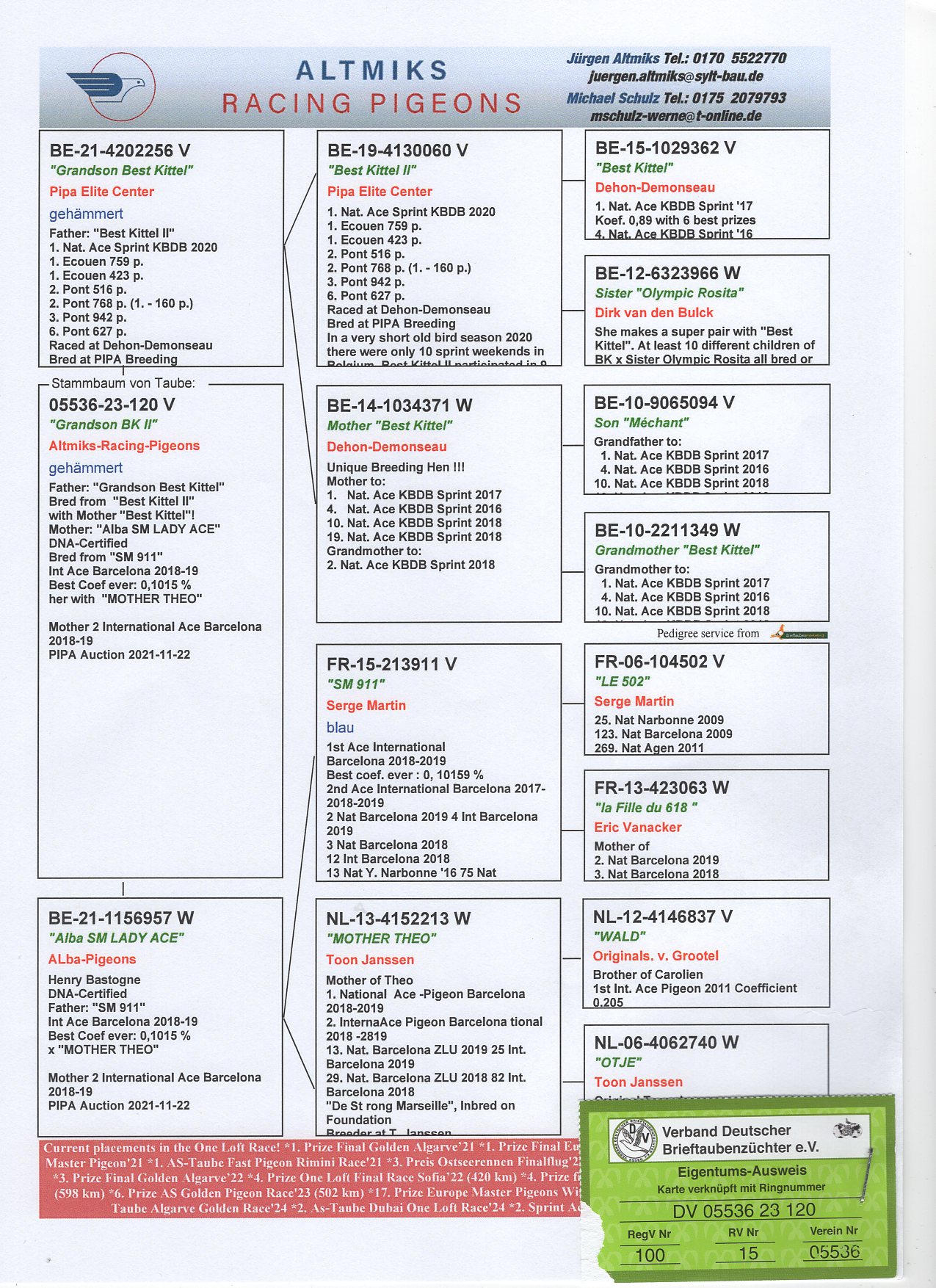 DV 5536 23 120 - GRANDSON "BEST KITTEL II" 1 NAT ACE KBDB SPRINT 