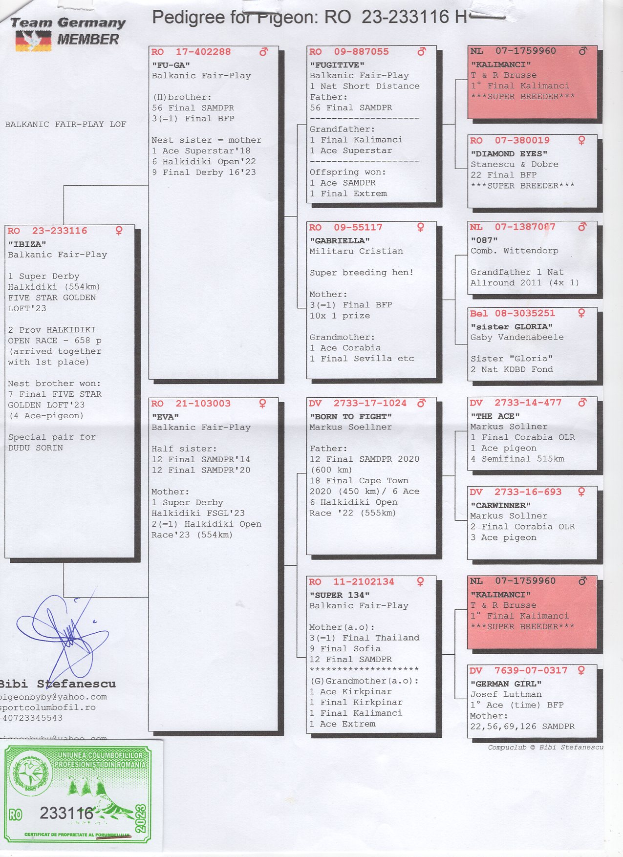 RO 23 233116 F - BFP LOFT - 1 Super Derby FSGL (2=1 prov Halkidiki Open Race)