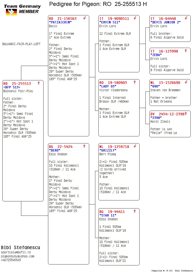 RO 25 255513 F - Full sister 2 Final Derby Moldova, 29 SD Horodnic, 183 Final AGR etc
